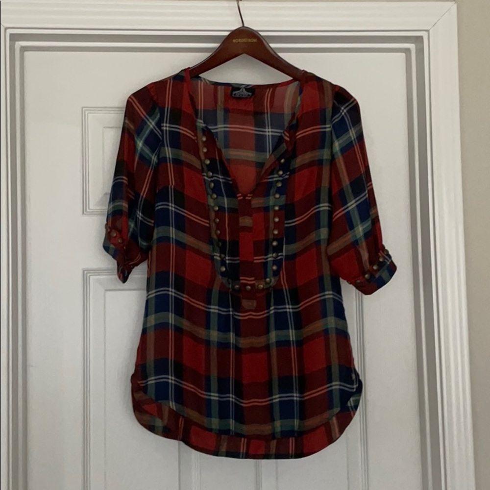 Angie plaid print blouse with stud details size S